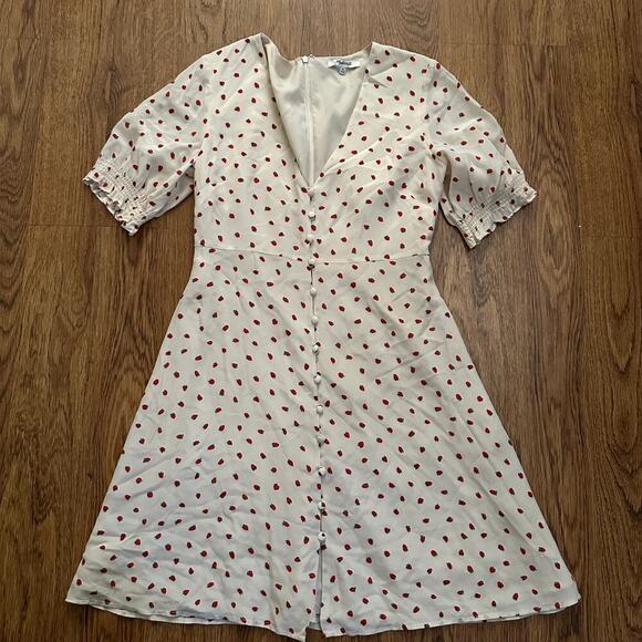 Madewell Silk Clover Button Front Dress in fresh strawberries lined v neck - Picture 3 of 11